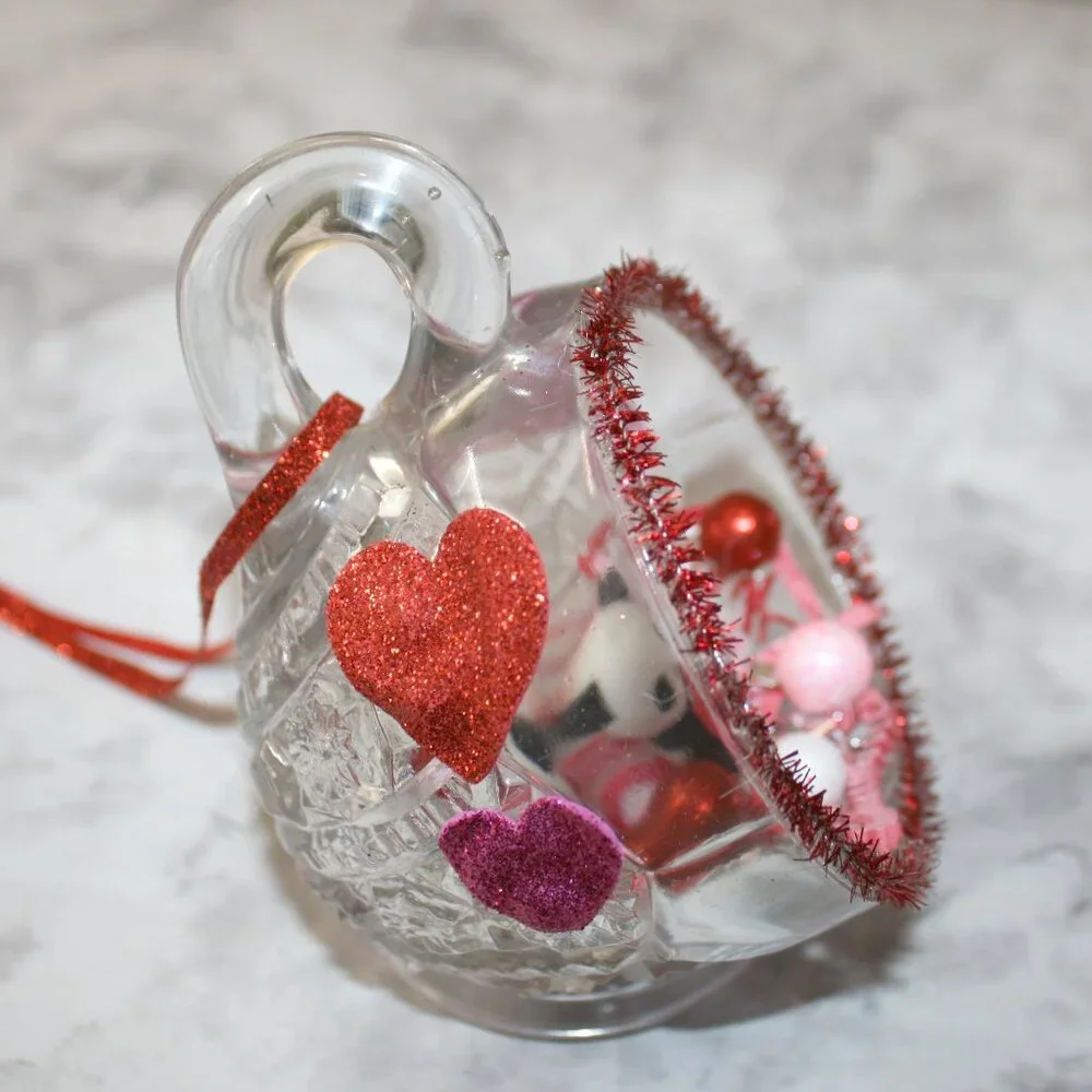HAND CRAFTED Valentines Day Panda Bear Decor Ornament Table Upcycled Cup Red